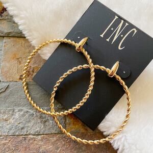 INC Twisted Hoop Dangle Drop Earrings Gold Tone Large New